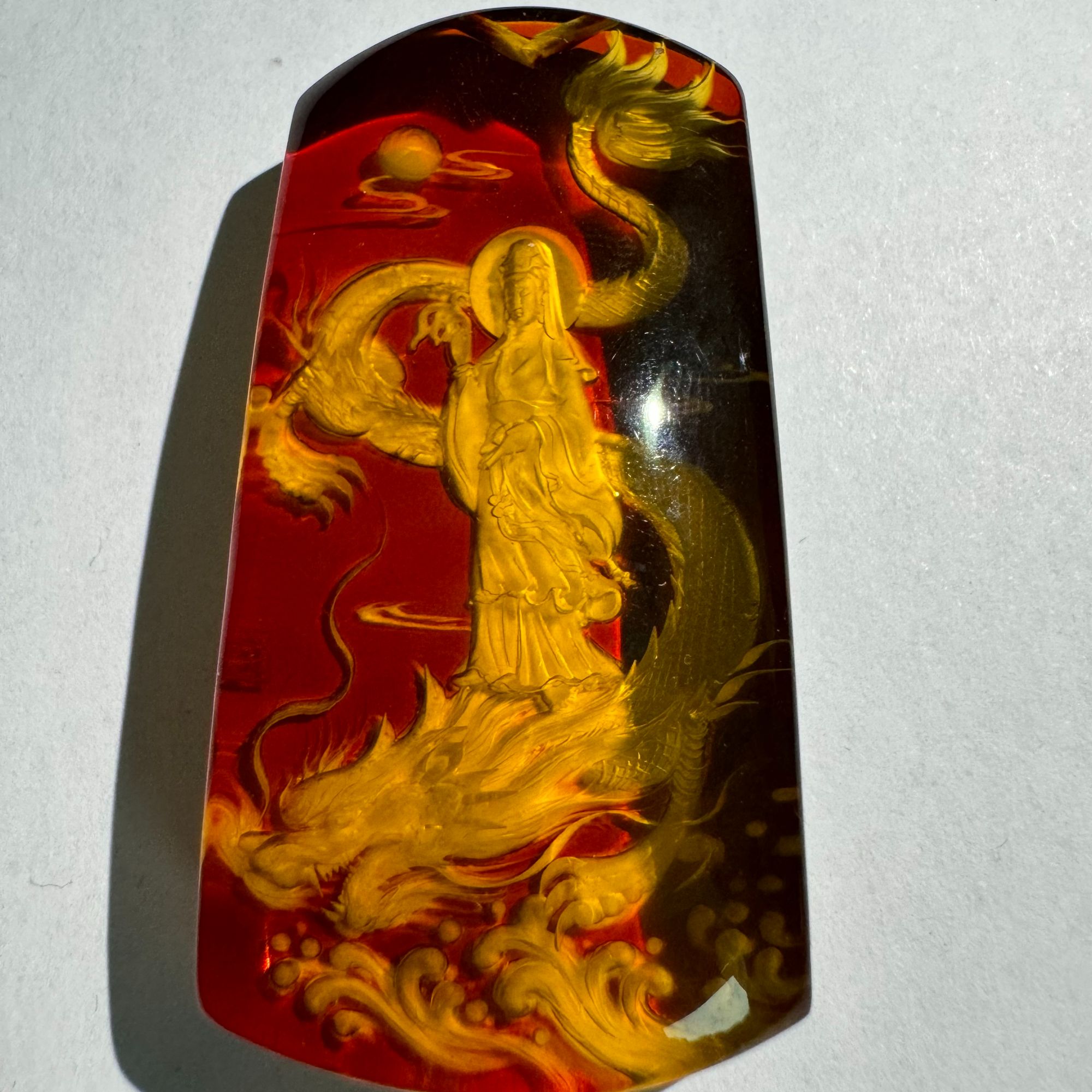 【Y】L38号墨西哥蓝珀玉龙观音吊坠