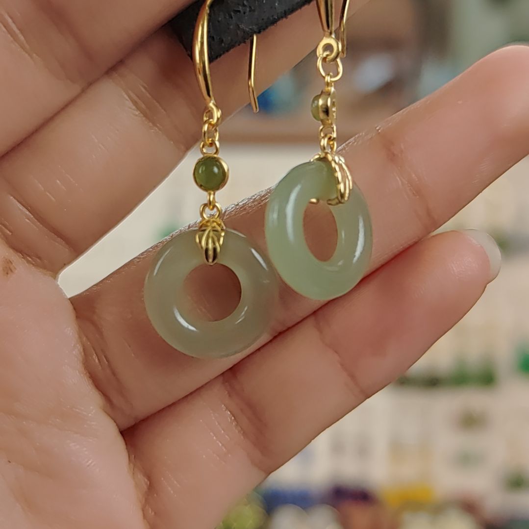 和田玉耳饰银S925镶嵌耳饰