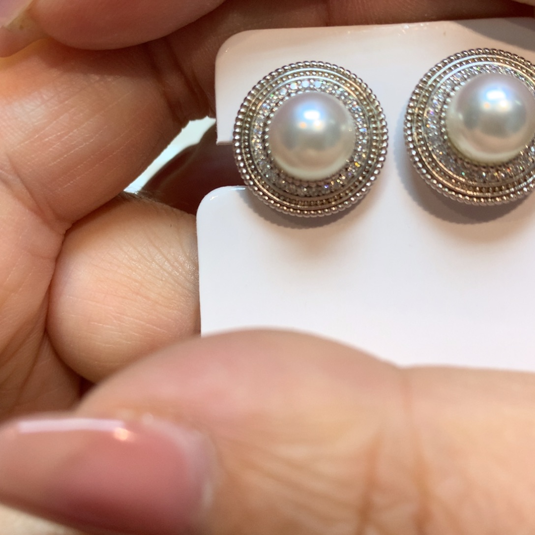 海水珍珠耳饰银S925镶嵌