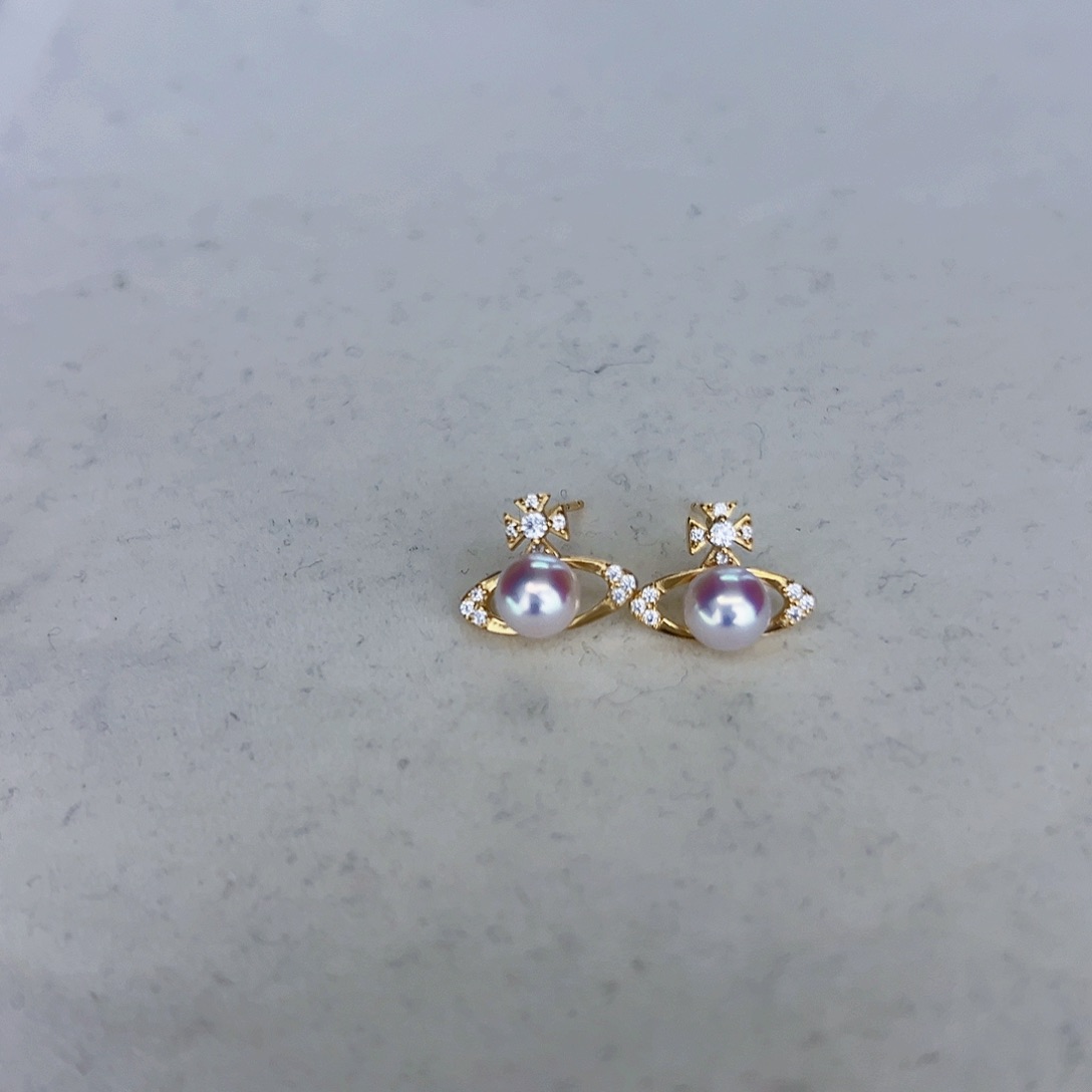 海水珍珠海水akoya土星耳钉5-6mm银S925镶嵌