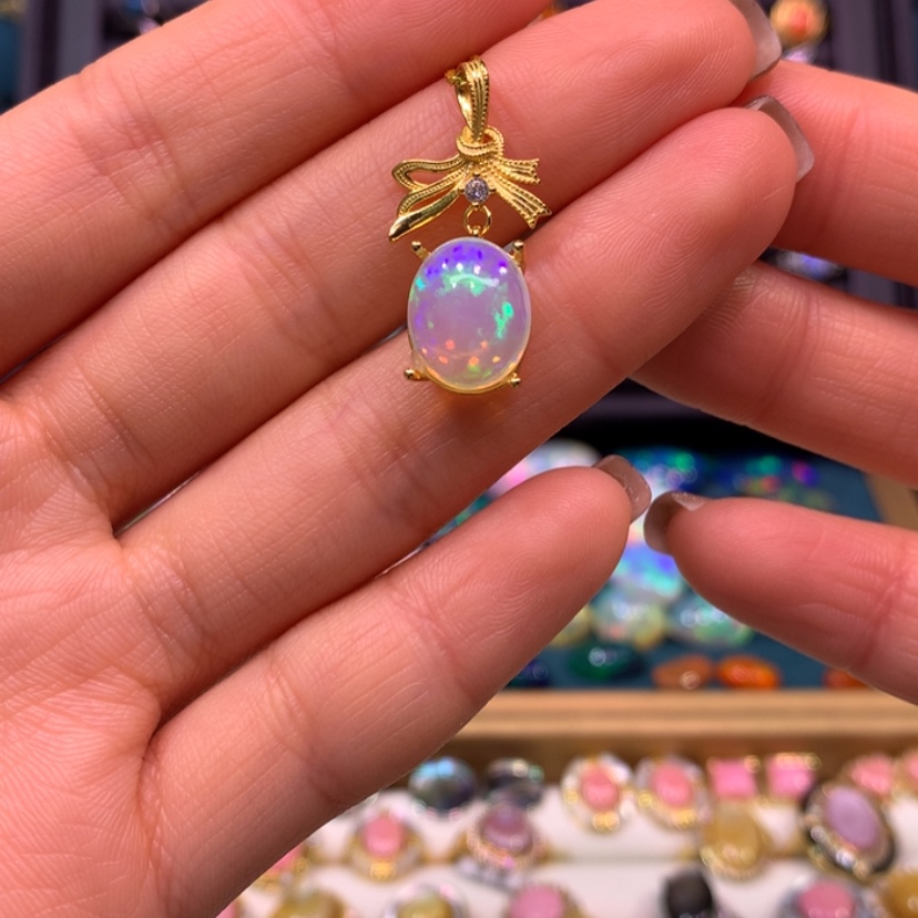 【闪购商品】欧泊项链裸石定制不退不换银S925镀金镶嵌