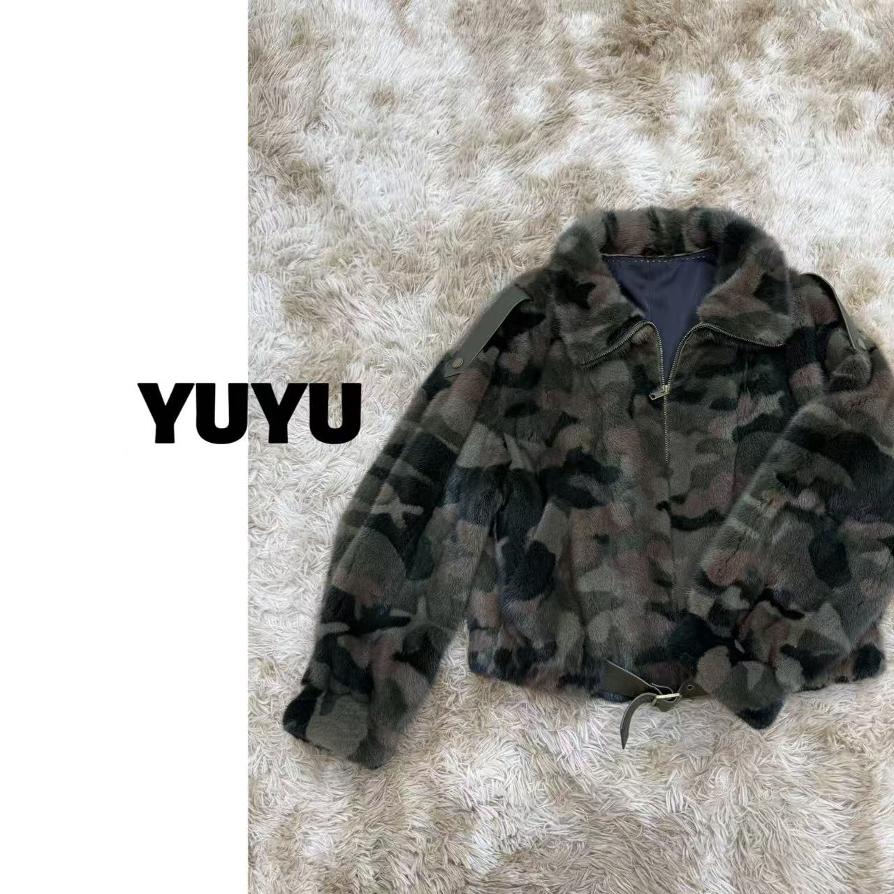 【YUYU】迷彩色水貂短款外套