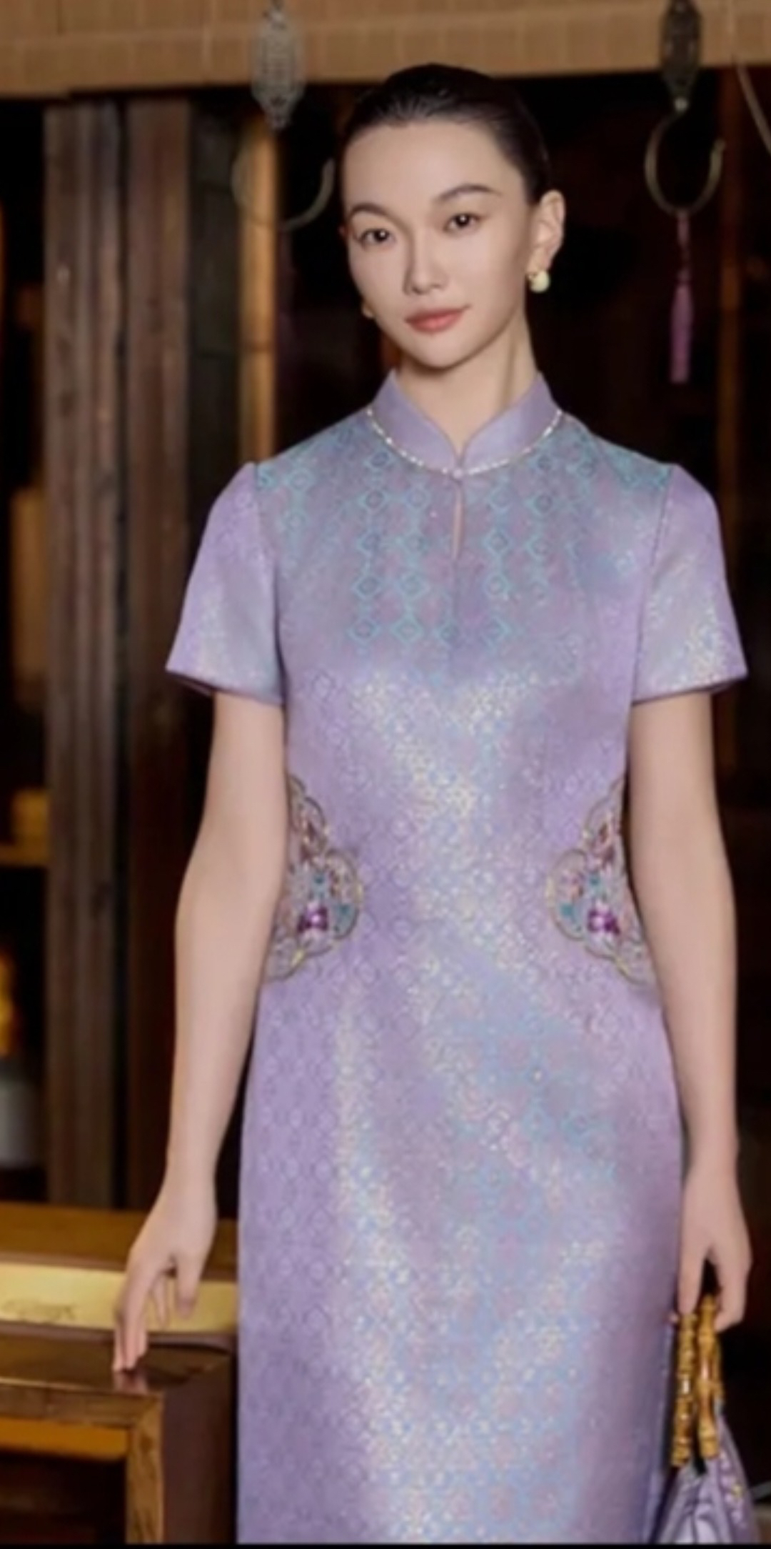 170058朱紫褕提花工艺高贵优雅喜妈妈旗袍