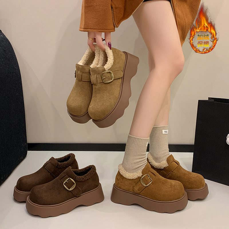厚底加绒复古勃肯鞋女2025冬季防滑勃肯鞋新款百搭小个子增高棉鞋