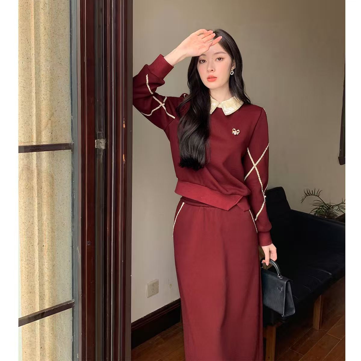 百搭设计感减龄时尚休闲运动套装撞色休闲春季长袖