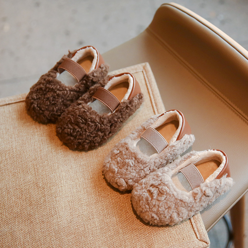 女童加绒保暖松紧带毛毛鞋秋冬季新款韩版一脚蹬时尚豆豆鞋BBL199