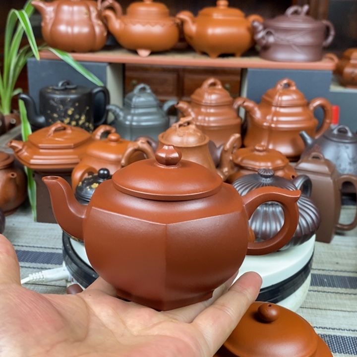 茶壶紫砂六方宫灯260CC原矿朱泥特价