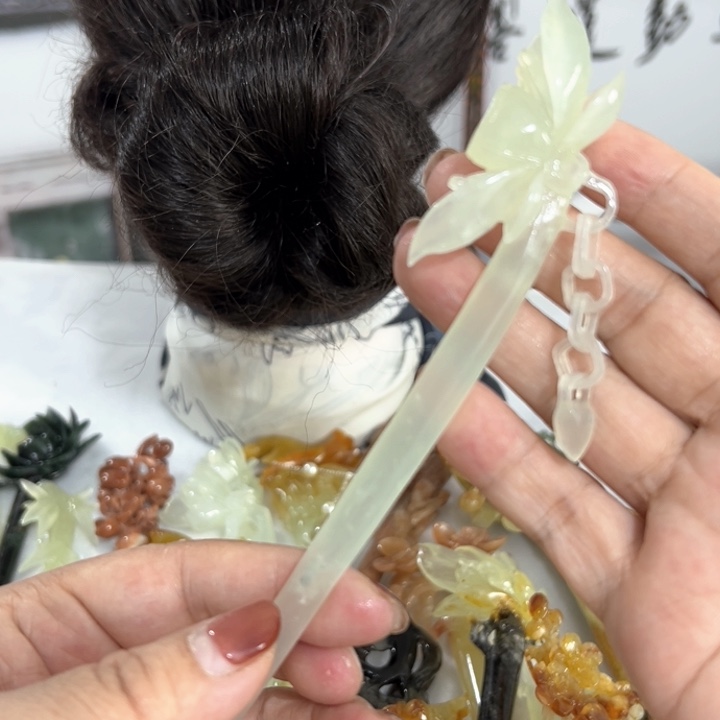 定制蛇纹石玉毛货发饰