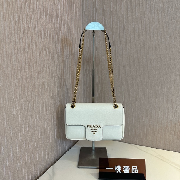 95新 Prada/普拉达 一桃/98新/普拉达 白色T形舌头包单肩斜挎