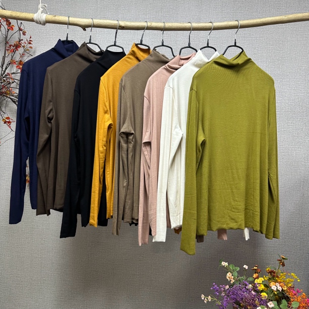 儒品素衣383半高领高弹打底t恤衣长66胸围96