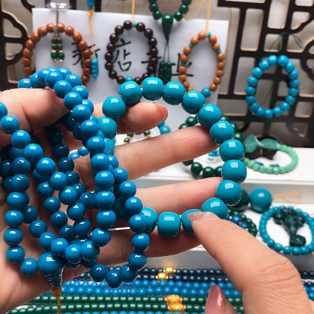 DIY玻璃去****?暴绿蓝108一条蓝绿色手链一条卡12