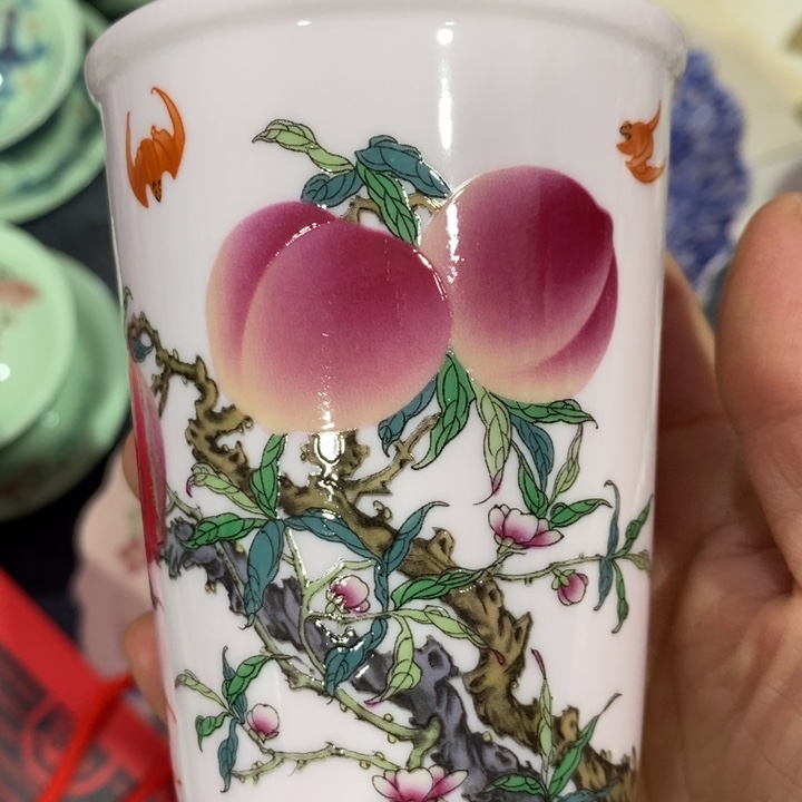 摆件陶红稀土寿桃可乐杯