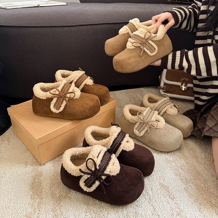 厚底蝴蝶结加绒勃肯鞋女2025秋冬新款内增高一脚蹬懒人鞋保暖棉鞋