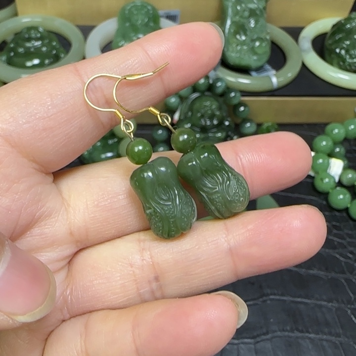 和田玉耳钩银S925镶嵌