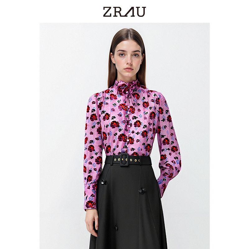 【达人专属】ZRAU复古碎花立领衬衫上衣Z1251A0016