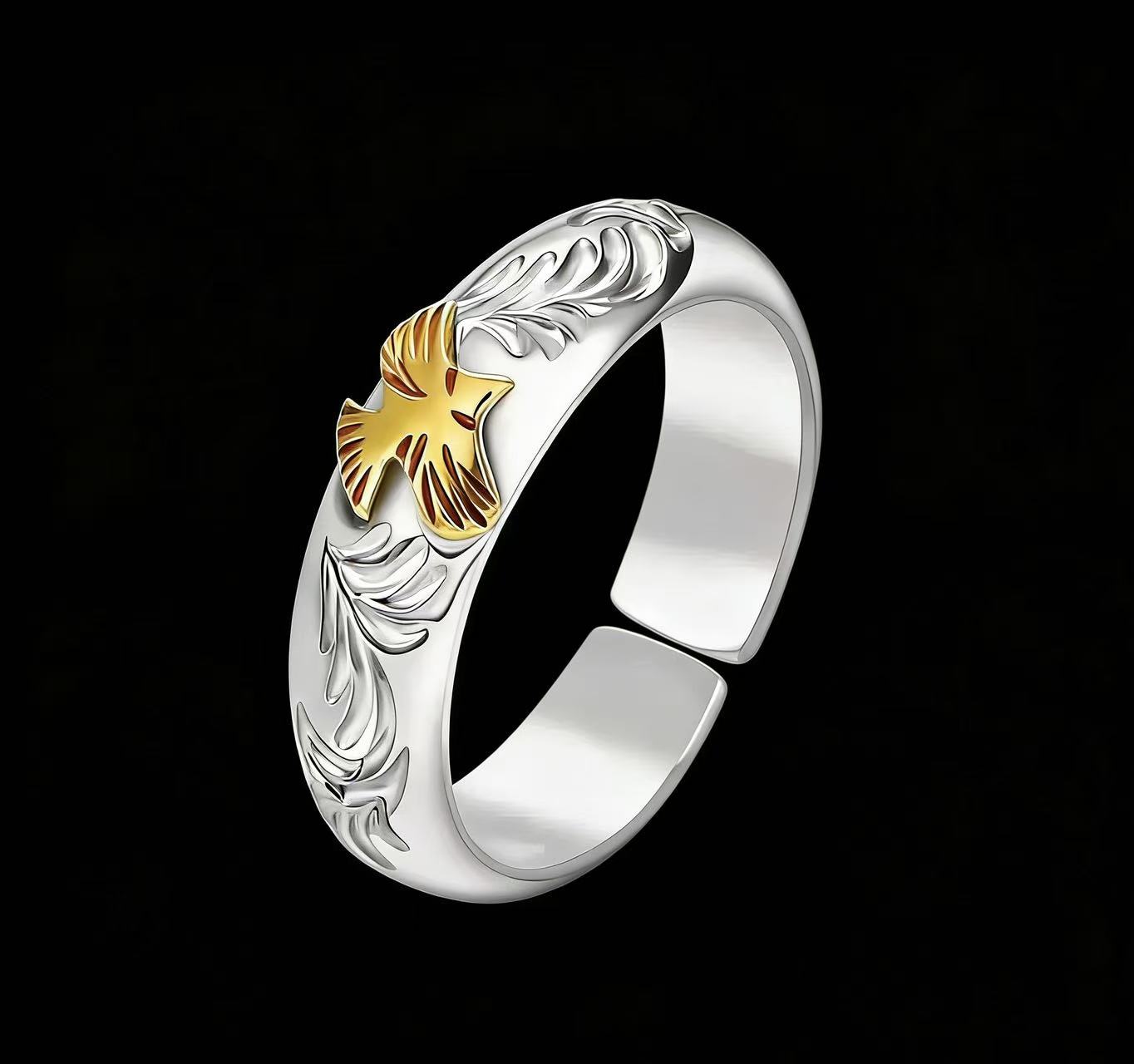 合金戒指 【陨灭 圣诞 太郎 戒指】飞鹰奶白黄色戒指国潮风发字嘻