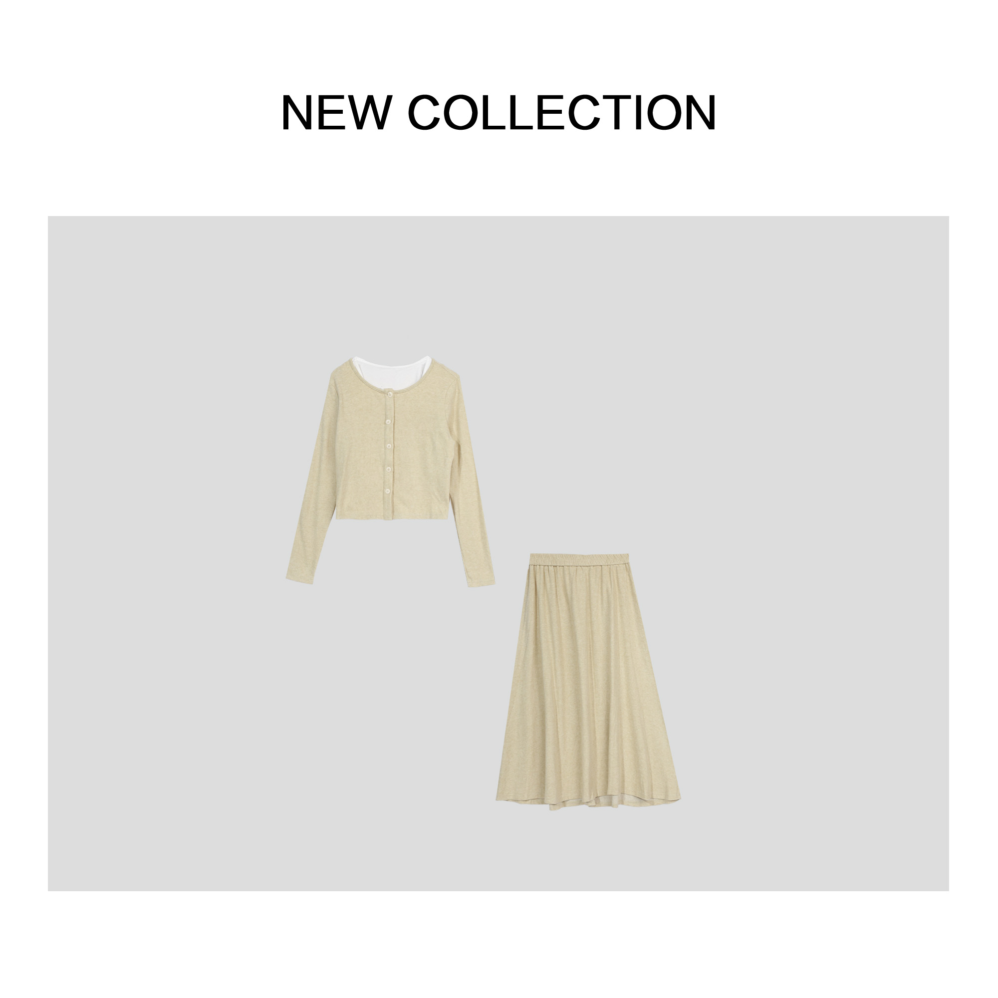 【小依专享】新款经典百搭上衣+背心+半裙套装D1518027B-8027长袖