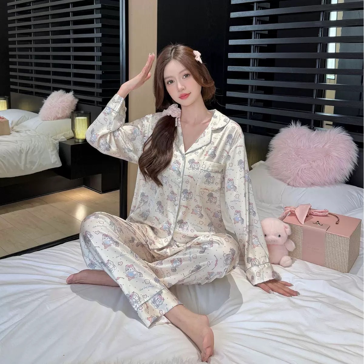 【可爱卡通】新款网红长袖睡衣女超好看舒适翻领ins风休闲家居服