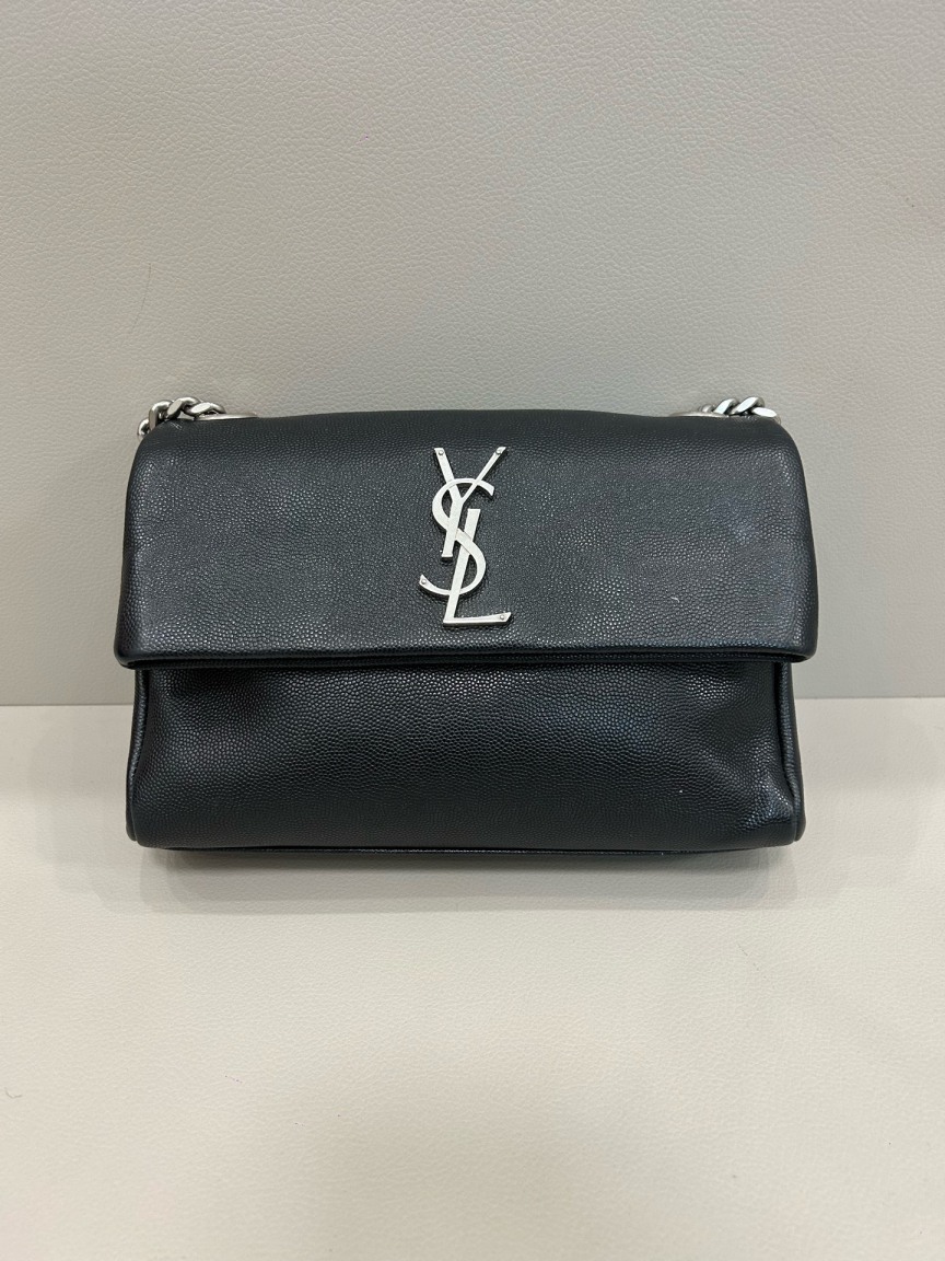 95新 YSL/圣罗兰 鱼子酱牛皮黑银Hollywood单肩包 M0484