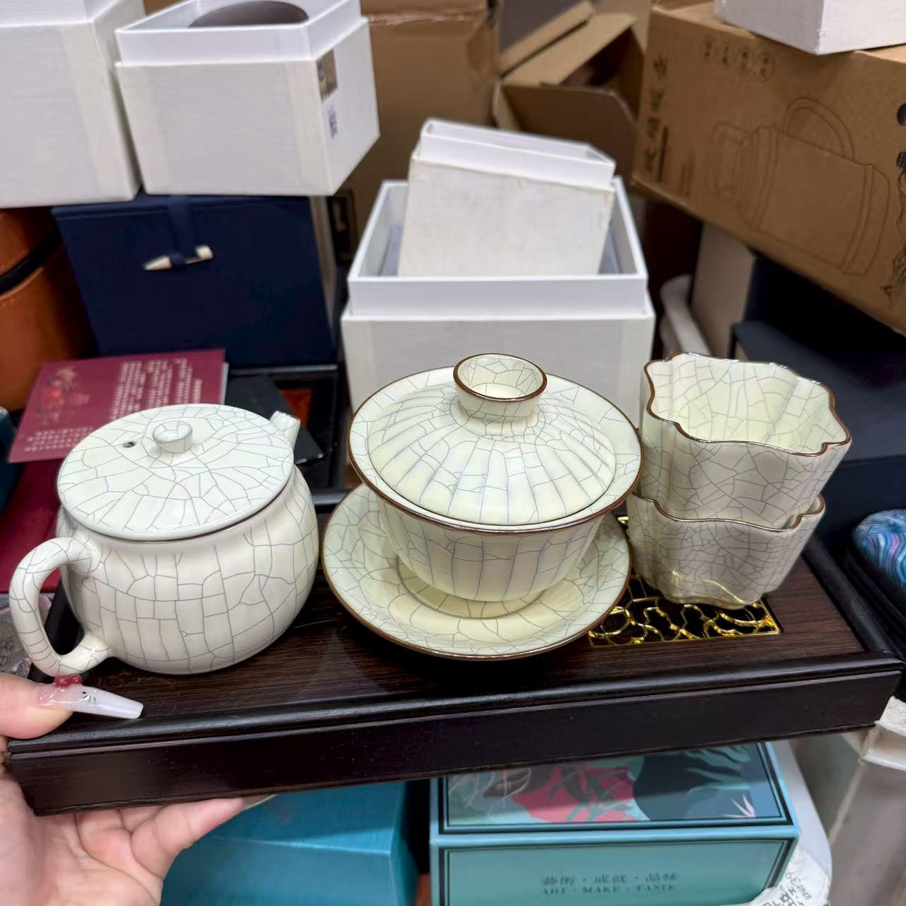 【闪购商品】泉德堂传世汝窑套组加茶盘 3005+3042+3040x2+jz120