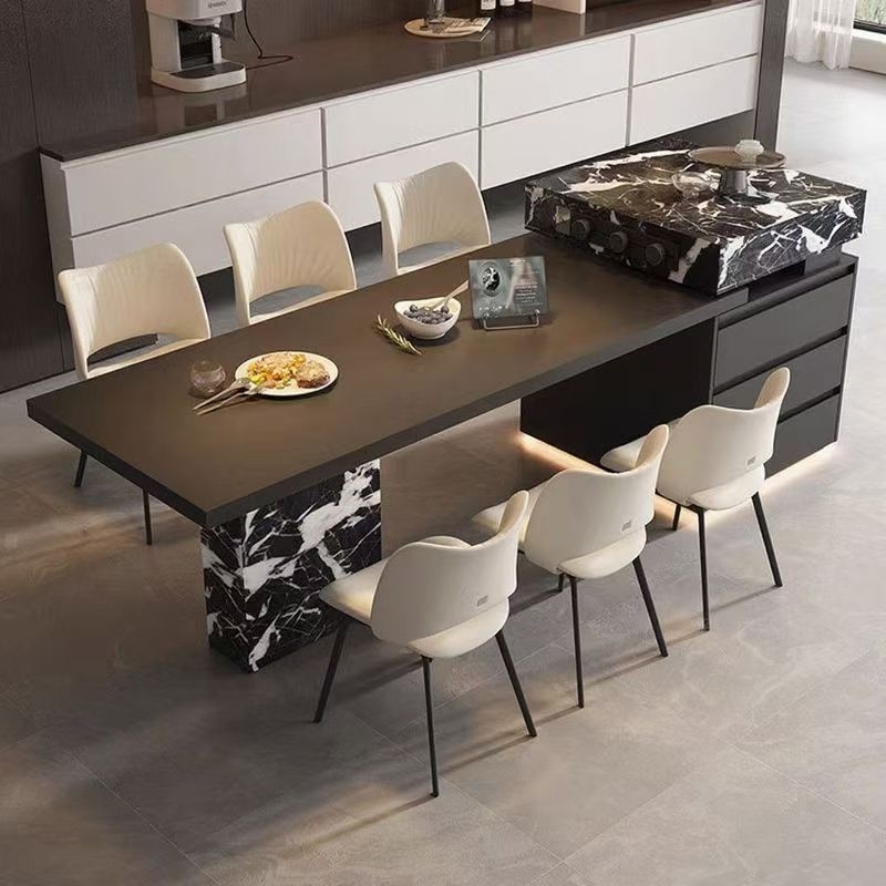 岩板岛台餐桌一体家用小户型中岛伸缩多功能意式轻奢高端大户型