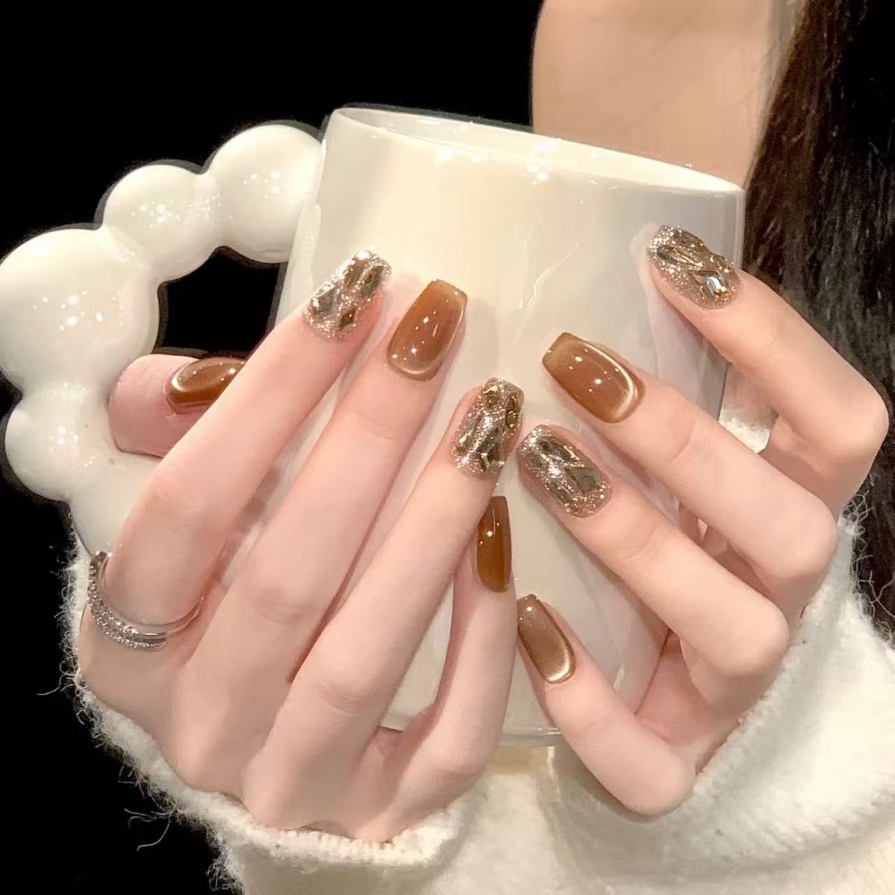 【卡布奇洛】纯手工穿戴甲秋冬猫眼时尚气质穿戴式