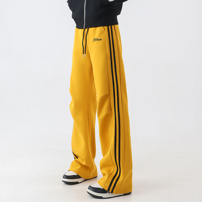 XVRV秋冬新款褶皱运动长裤2025三杠刺绣条纹直筒裤显瘦百搭休闲裤