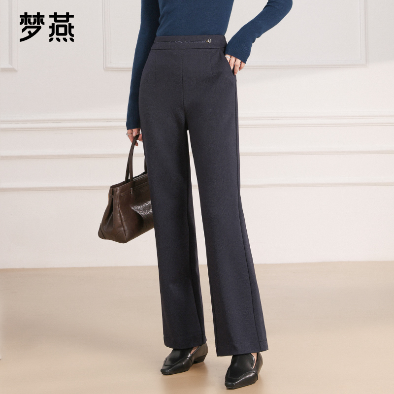 梦燕春秋女款时尚高腰显瘦休闲微喇裤宽松百搭针织长裤AD05B5014