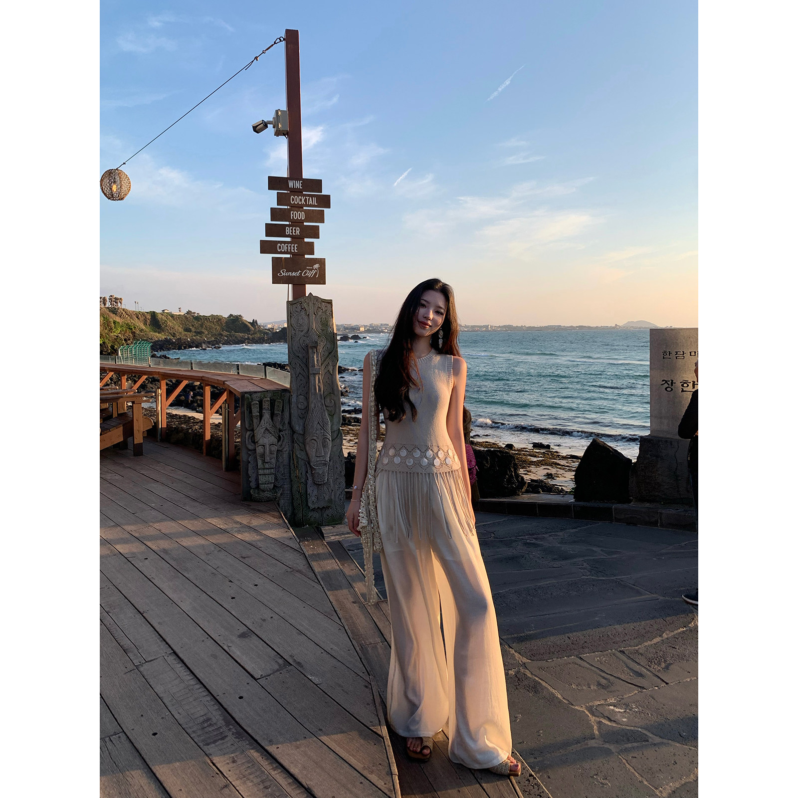 ICELOLLY肌理感宽松直筒休闲阔腿裤女1925夏长裤子