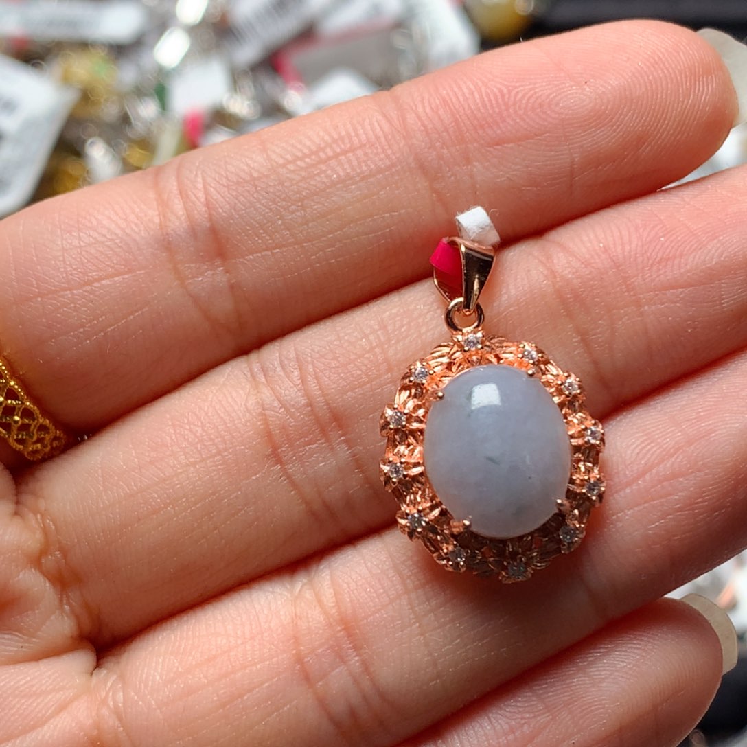 翡翠戒指银S925镶嵌天然翡翠吊坠