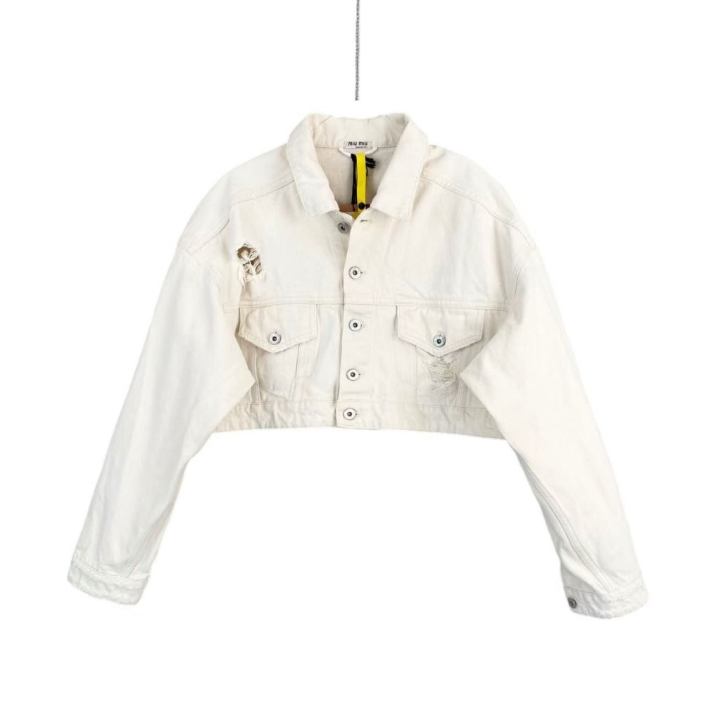 未使用 MIU MIU/缪缪 cc466 棉 后背字母logo牛仔外套 36码 