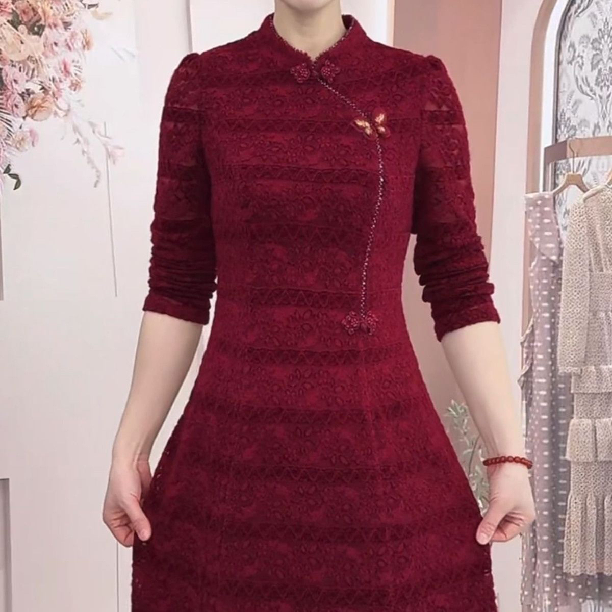 B418 高级新中式国风改良版旗袍裙2025春秋新款婚宴修身裙子