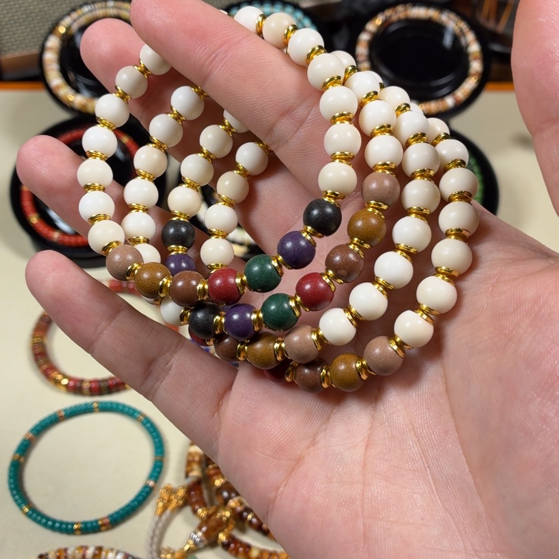 白玉菩提手串白玉菩提彩虹合香珠