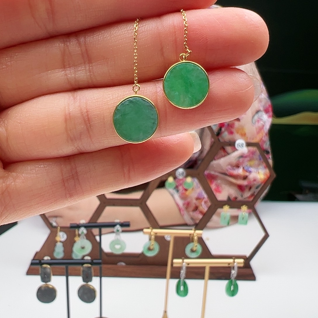 翡翠耳饰18K金镶嵌天然翡翠耳饰18k金镶嵌