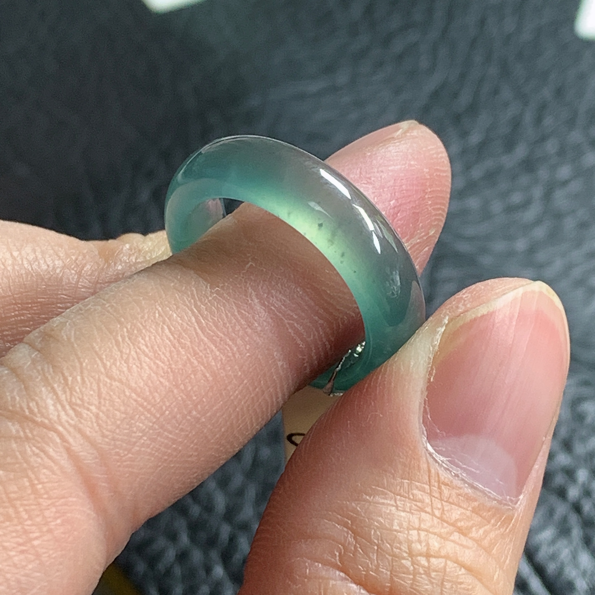 17圈口天然翡翠A货冰种起光起胶蓝水戒指指环戒圈6-3.7mm4.38g