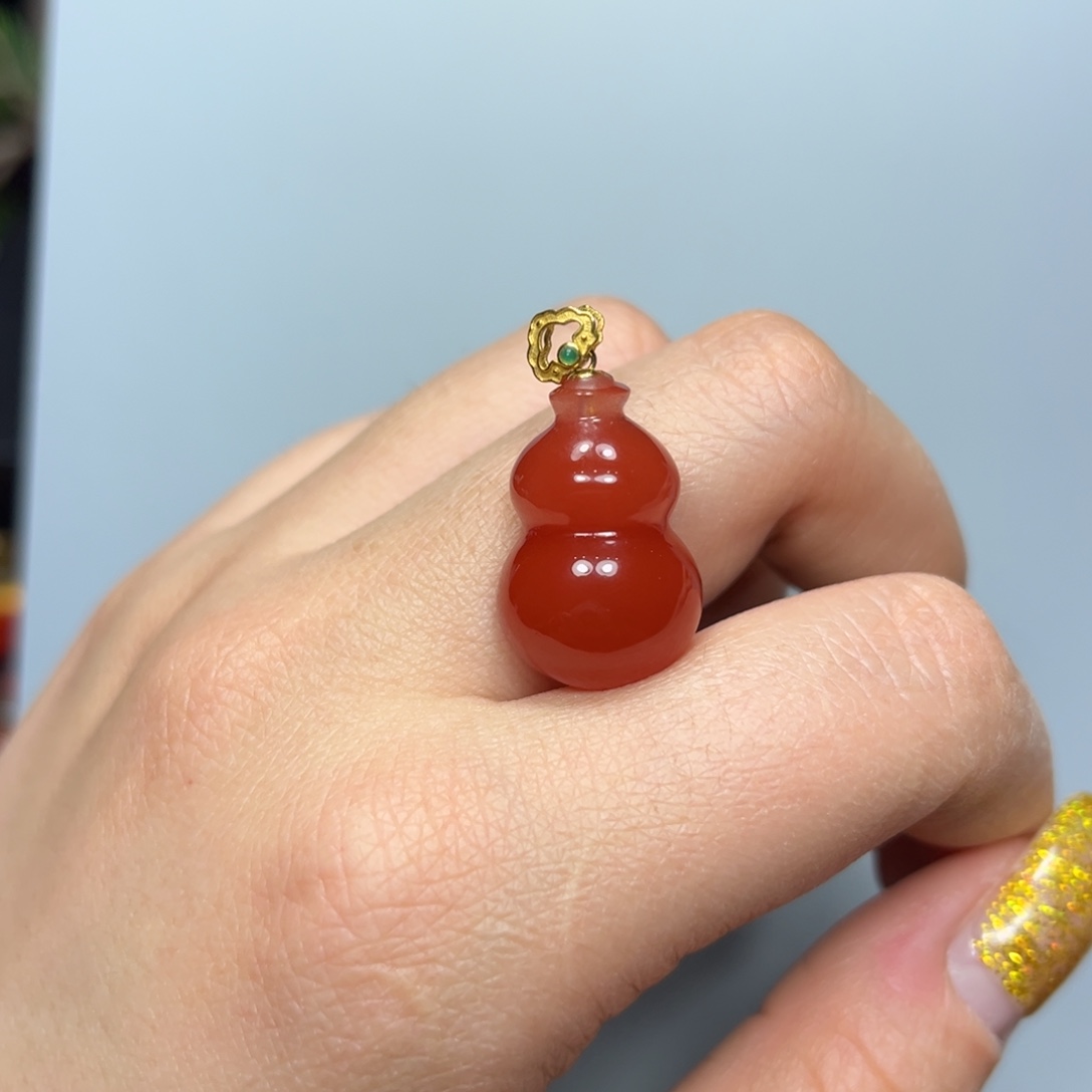 南红玛瑙水红葫芦18K金镶嵌