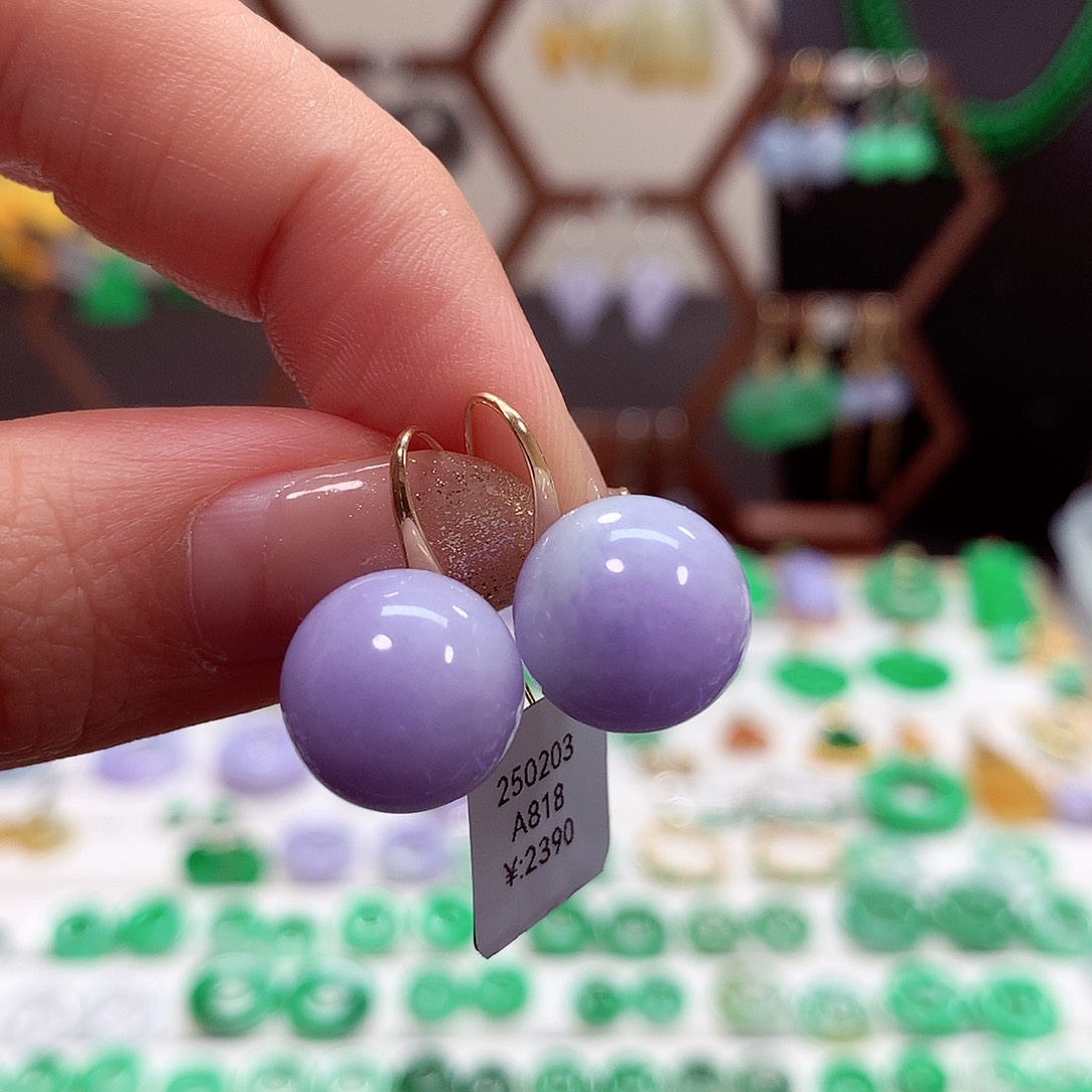 翡翠耳饰18K金镶嵌天然翡翠