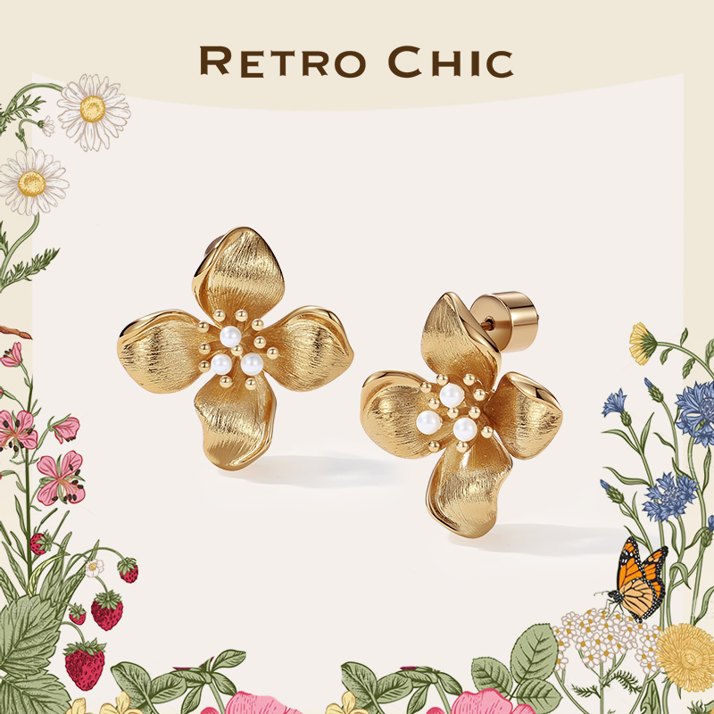 铜合金耳饰 RC RETRO CHIC 意大利复古时尚首饰 四瓣花耳钉