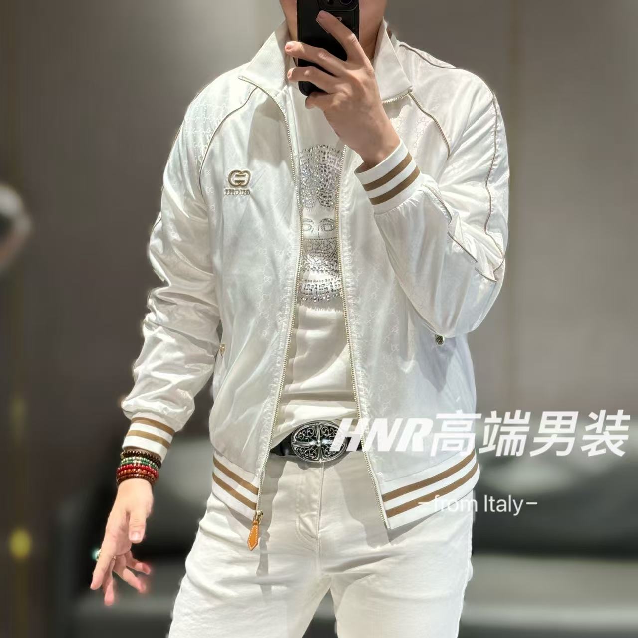 全提花面料金线滚边工艺擦肩袖设计春款拉链夹克9629