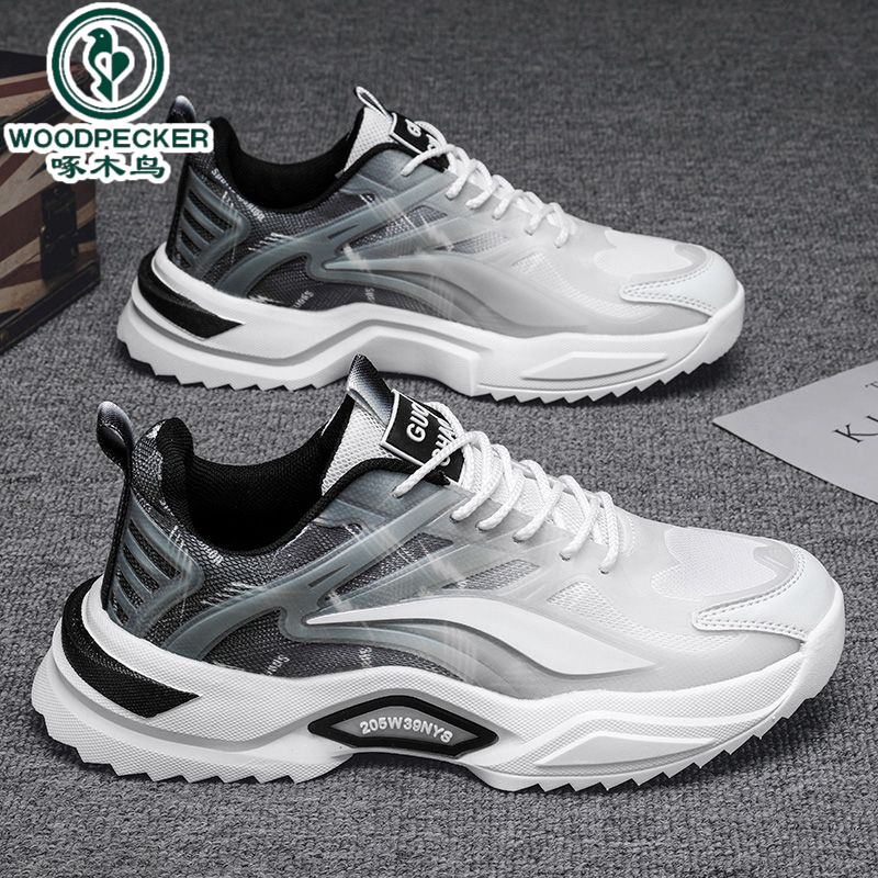 【正品】啄木鸟春季男鞋2025新款学生运动休闲青少年网面老爹百搭潮