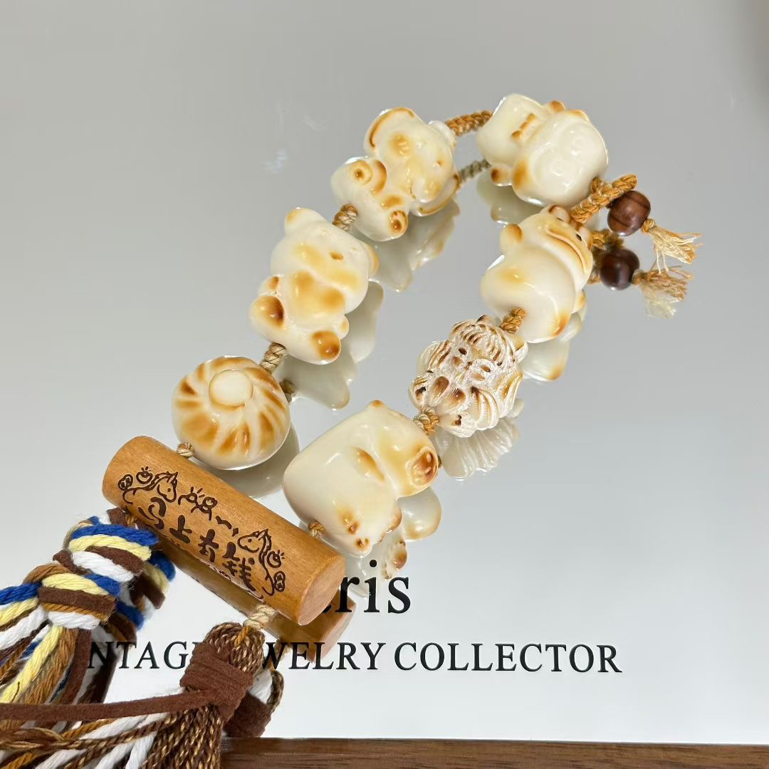 铜合金木质手链 炭烧猫爪可爱精美非金属树脂盘玩绕指柔手链