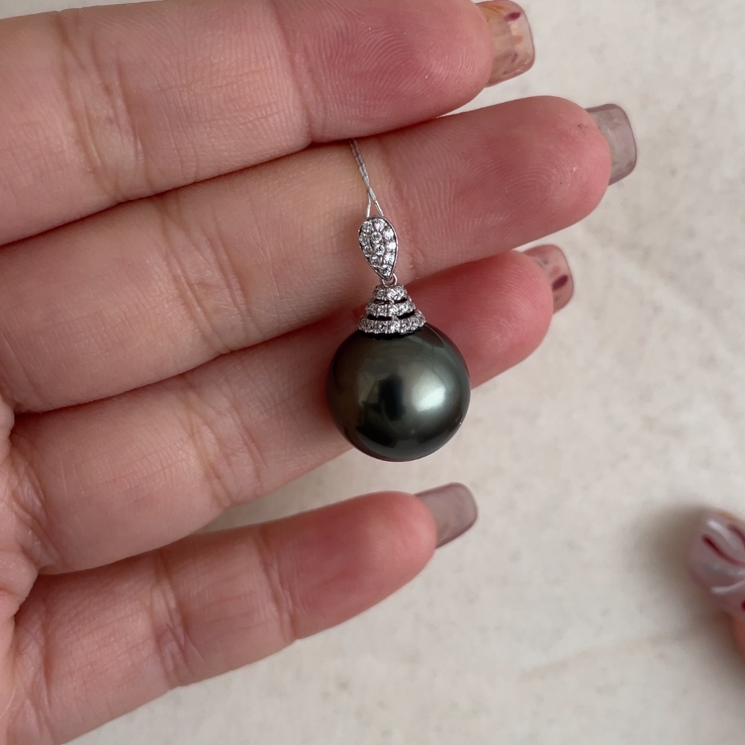 海水珍珠吊坠(不含链)18K金镶嵌13-14mm