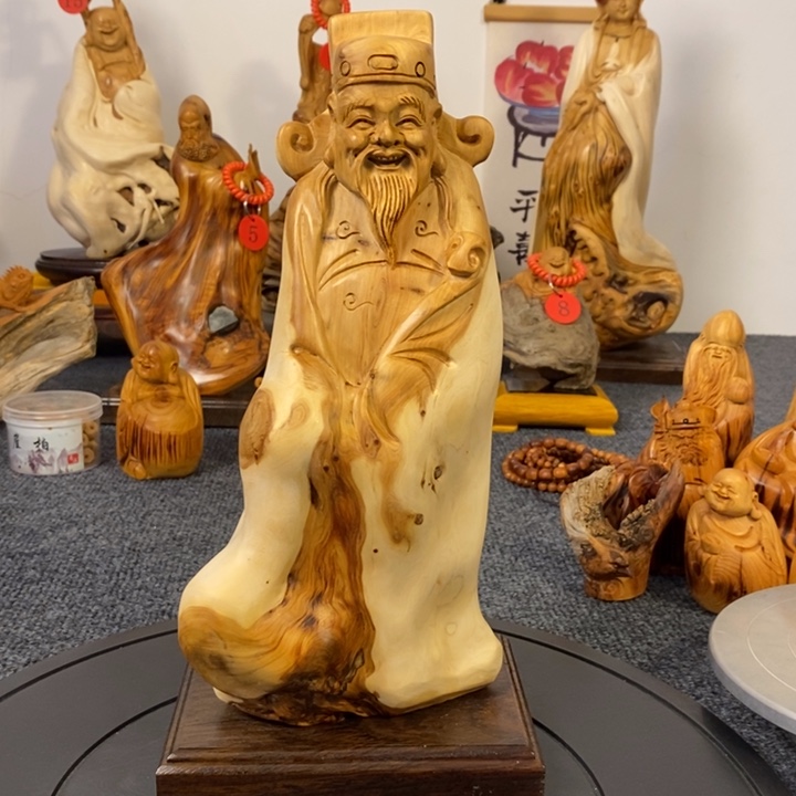 柏木（崖柏）太行崖柏财神爷摆件根雕工艺品