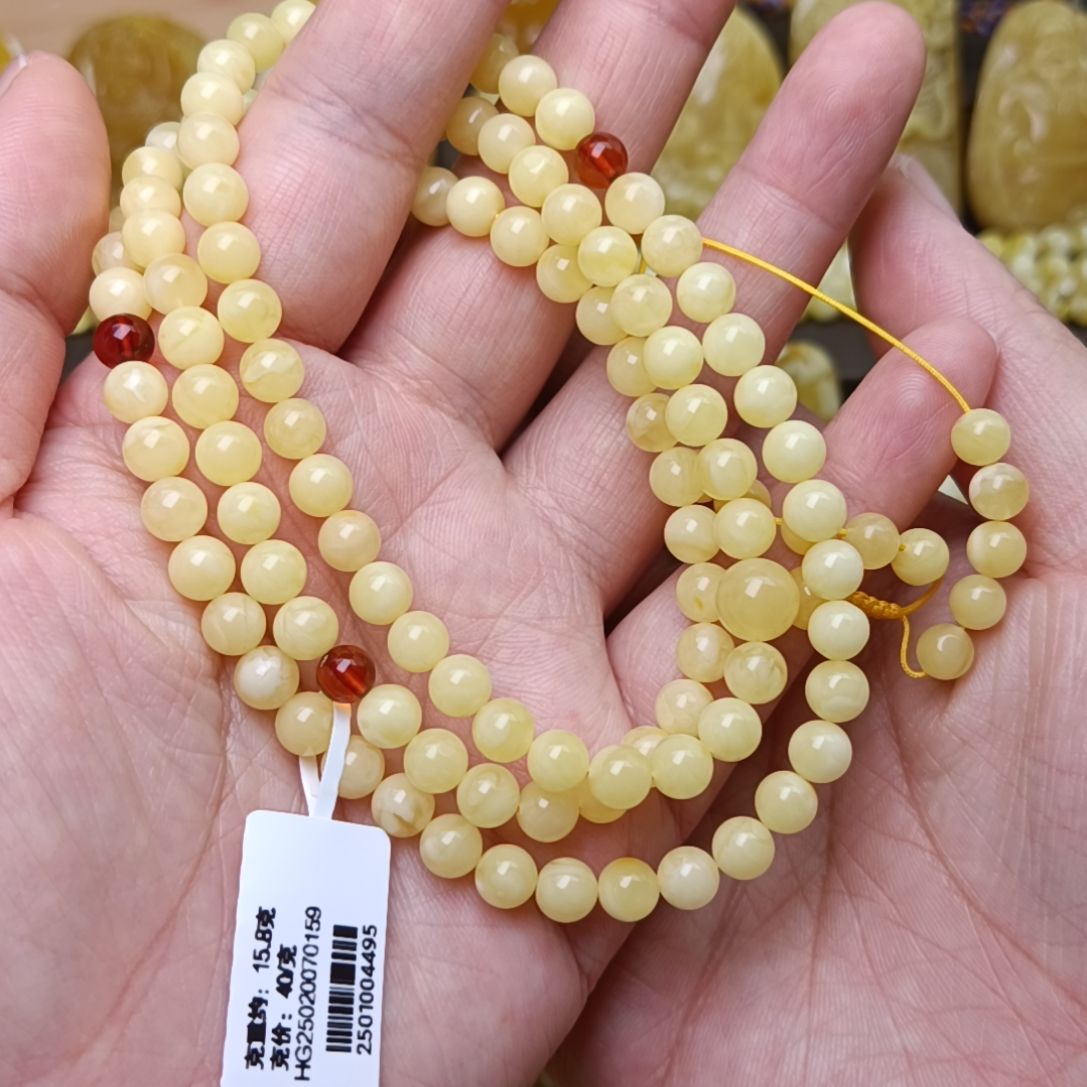 蜜蜡颈饰未镶嵌6圆珠108浓奶豆