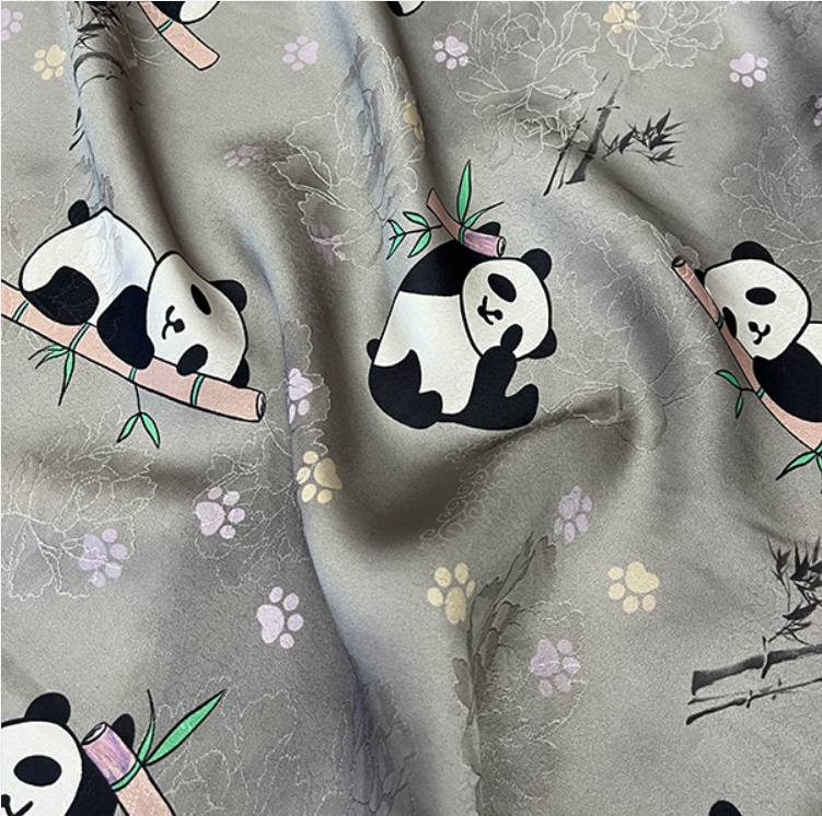 【Q版竹林小熊】人丝提花红云纱国风新中式面料【HV8633】