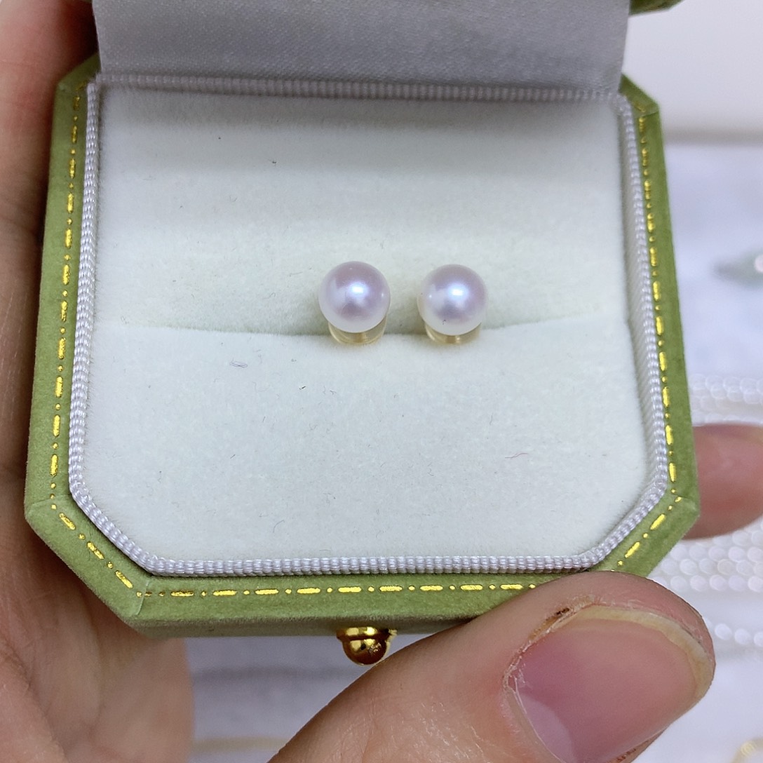 淡水珍珠银S925镶嵌耳饰6-7