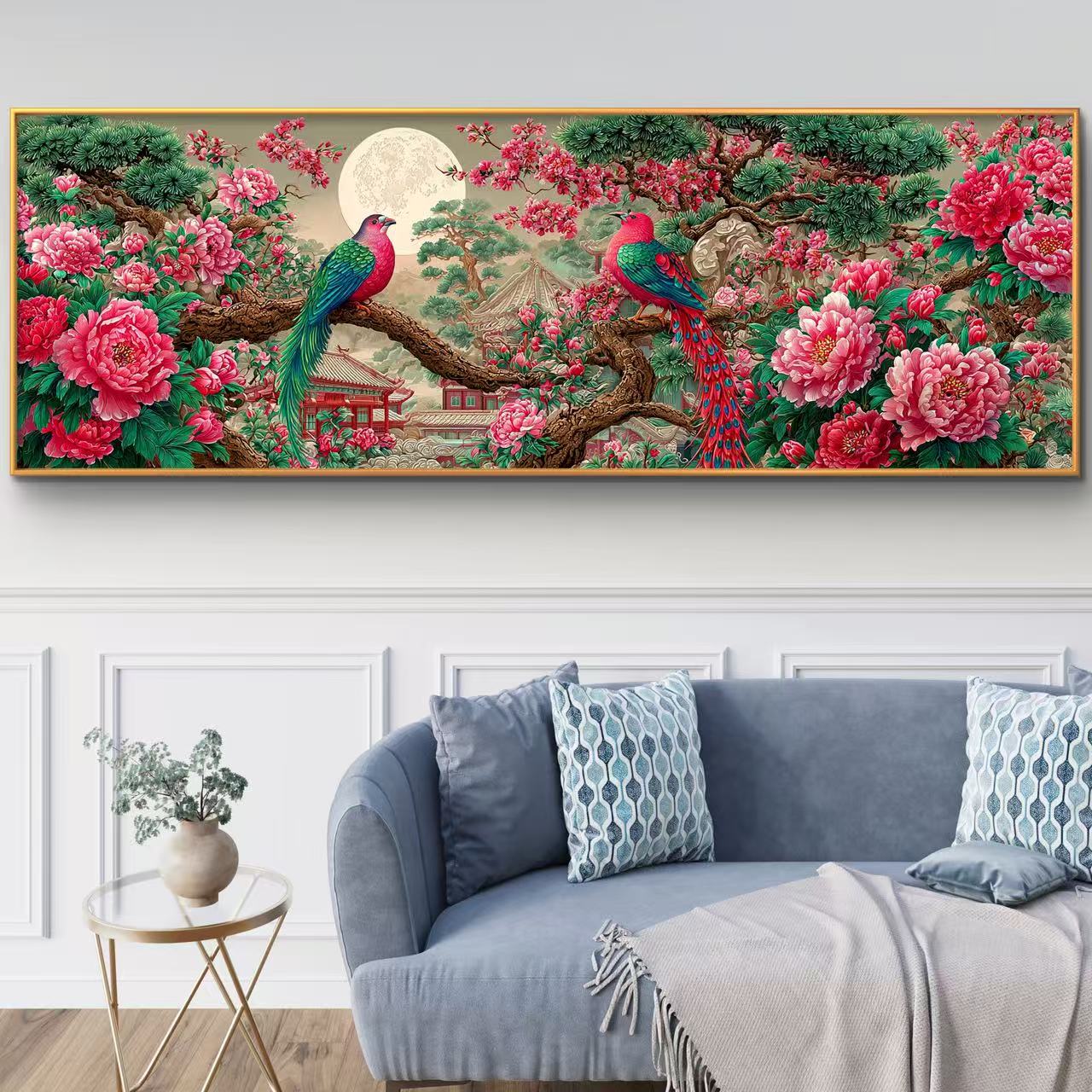 定制十字绣原创版权花前月下小格195*65没绣的f2860