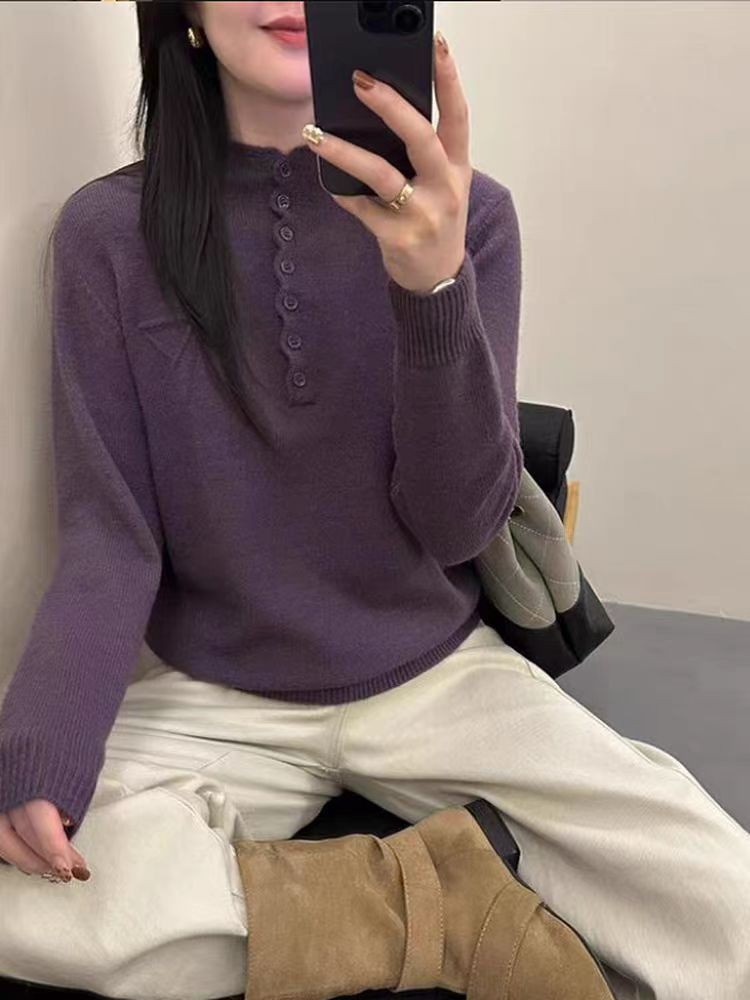 大码200斤秋冬大码女装减龄洋气宽松立领加厚针织衫上衣套头A102