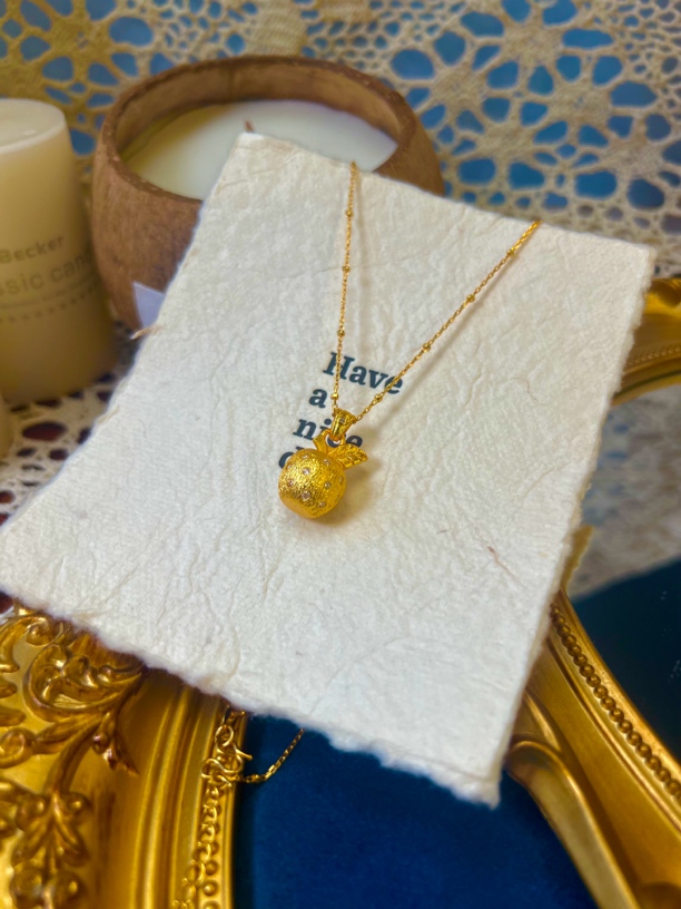 铜合金项链 铜合金苹果项链手工点钻镶钻百搭款