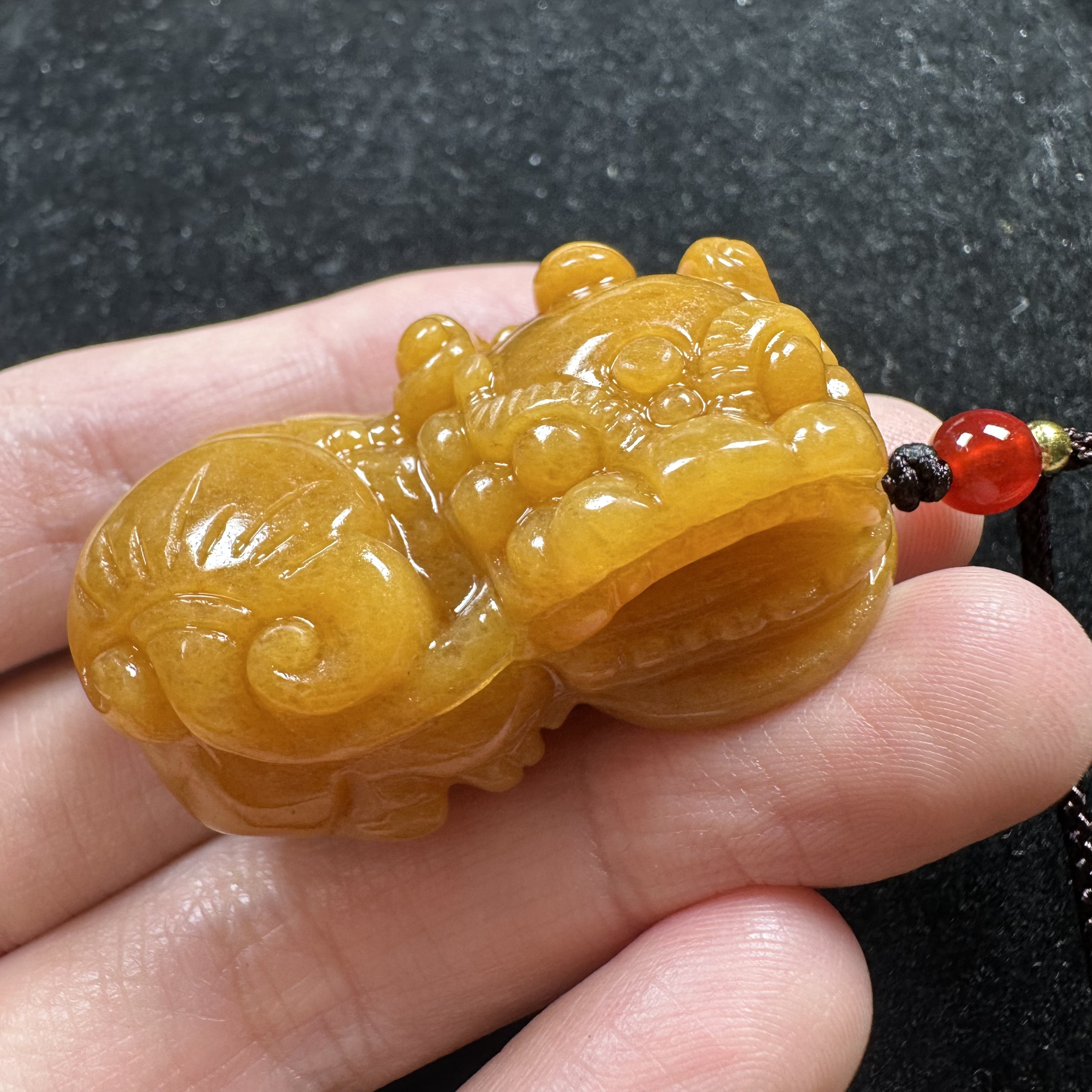 【良润玉业】天然黄龙玉手工雕刻霸王貔貅吊坠男女款挂坠项链